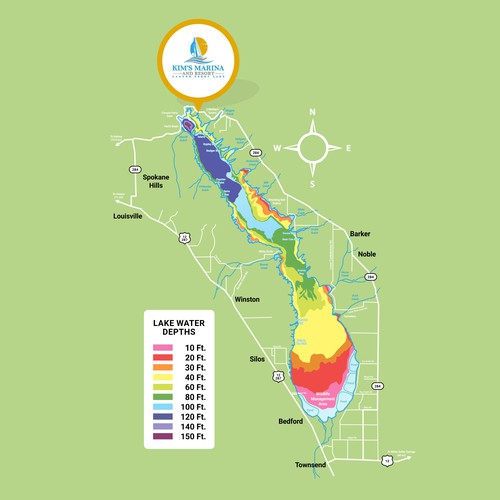 Please design a simple, fresh, updated map of our campground and marina for our website Design by Girivana