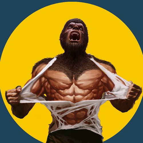 Werewolf design for a bodybuilding brand. Design by santa.mano