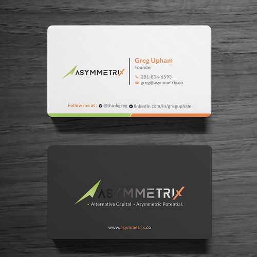 Design a cool, edgey but sophisticated business card for an alternative investment firm. Design von Roni_