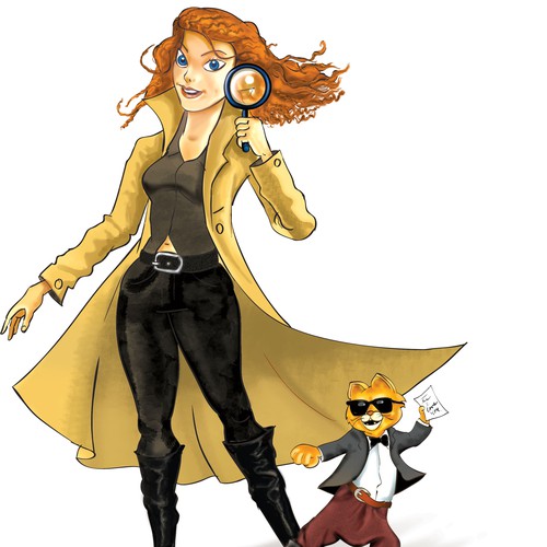 Designs | A detective girl cartoon with cat sidekick for Book cover | Logo  design contest