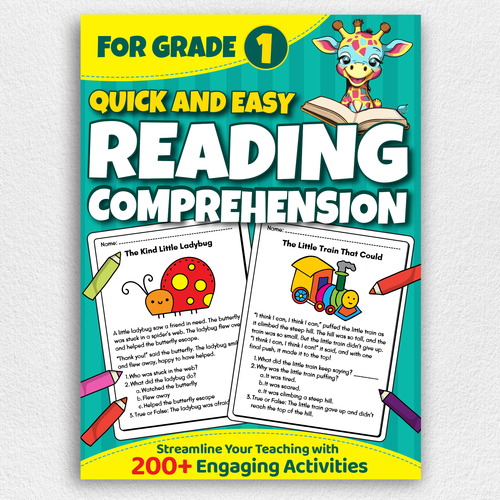 BOOK COVER: Grade 1 Reading Comprehension - Professional Workbook for Kids Design by Design Republik