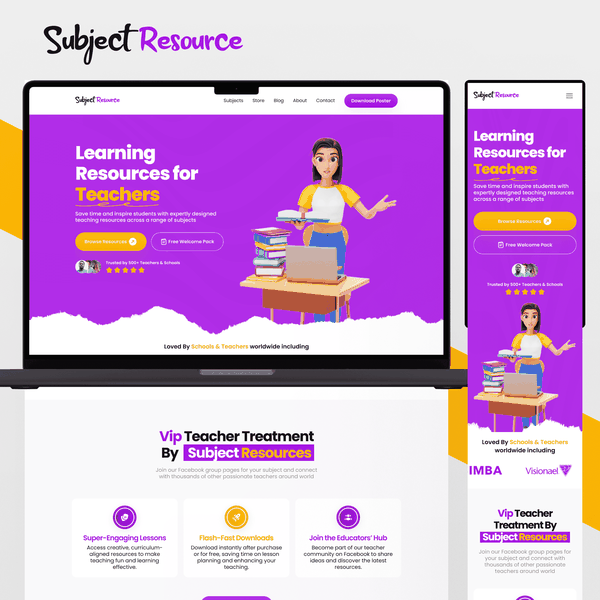 Subject Resource Education Website Redesign
