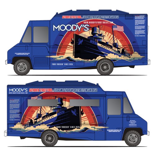 Navy Themed Food Truck Wrap Design Design by Windmill Designer™