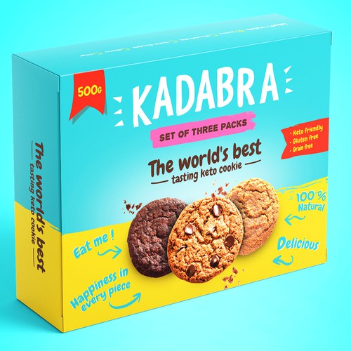 Box design for a fun and magical keto cookie brand Design by Konstantine Oblakov