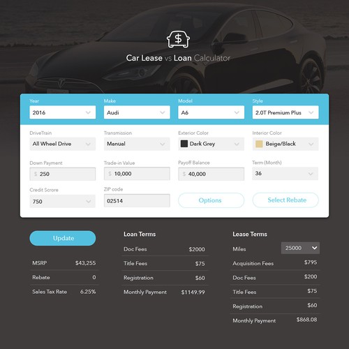 Create a Car Lease vs Loan Calculator Web page design contest
