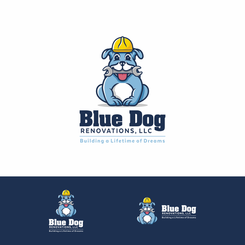 Design a company logo to reflect company name. A Blue Dog (Bulldog) With a hardhat, toolbelt w/cigar Design by onder