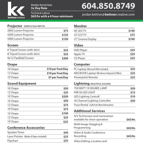 Price List for Audio/Visual Company Stationery contest