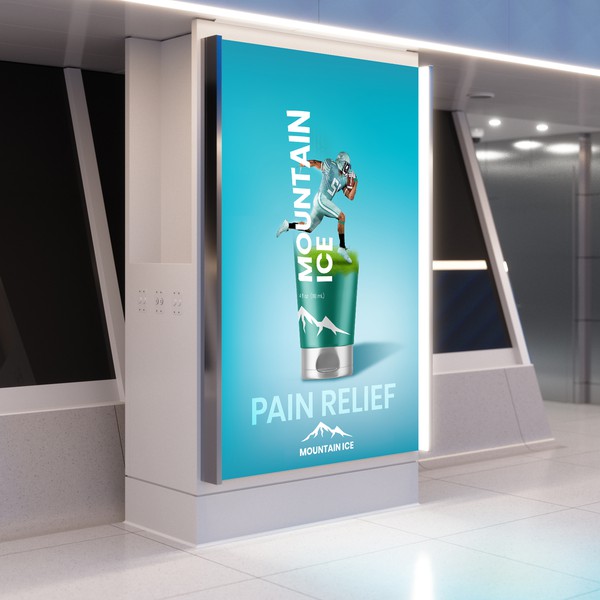 Advertising poster Mountain ice Pain relief gel