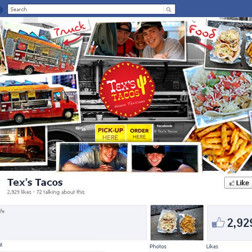Facebook Landing Page --- Tex's Tacos - the original Nueva Texicana food truck (Voted #1 Food Truck in Atlanta) Design by clickyusho