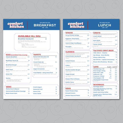 Designs Design a cool new menu for a breakfast & lunch spot in