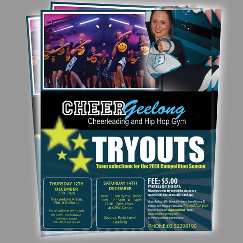 Cheer and Dance Teams 2014 Tryouts flyer!! Postcard, flyer or print