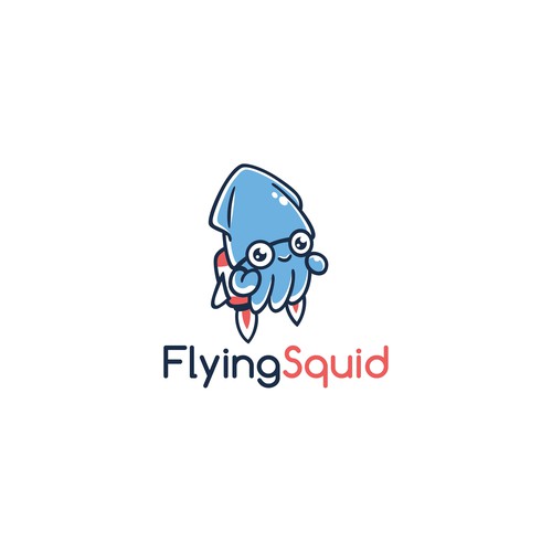 Logo of a squid wearing a jetpack for product named FlyingSquid Design by DKG1111