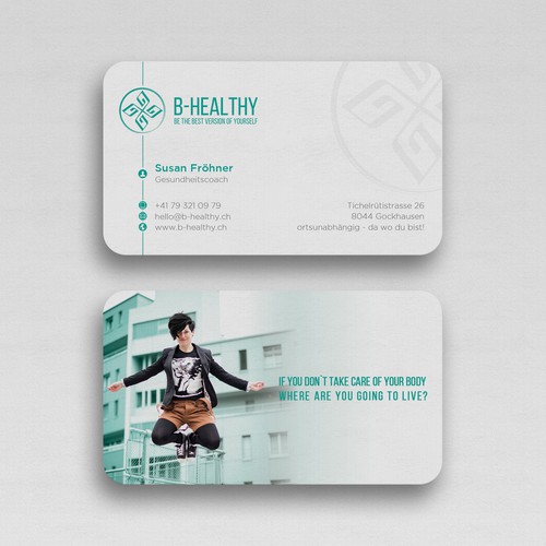 Create a businesscard for a healthy lifestyle that inspire people to go the same way Design by Upwork