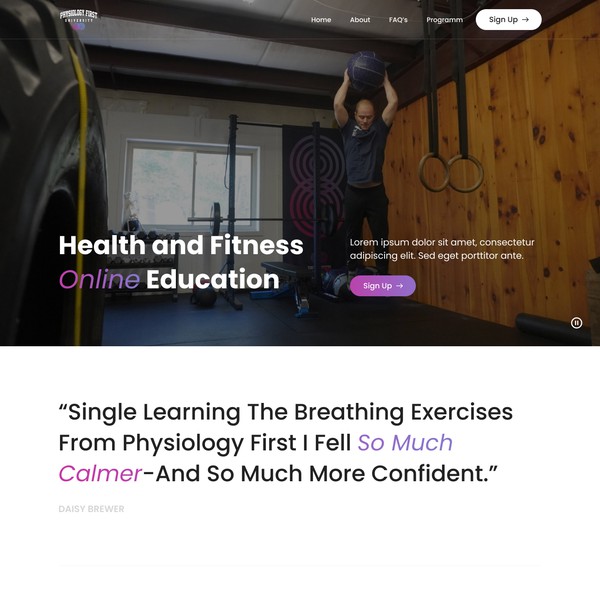 Landing page for health & fitness company