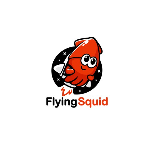 Logo of a squid wearing a jetpack for product named FlyingSquid Design by jasterxinan