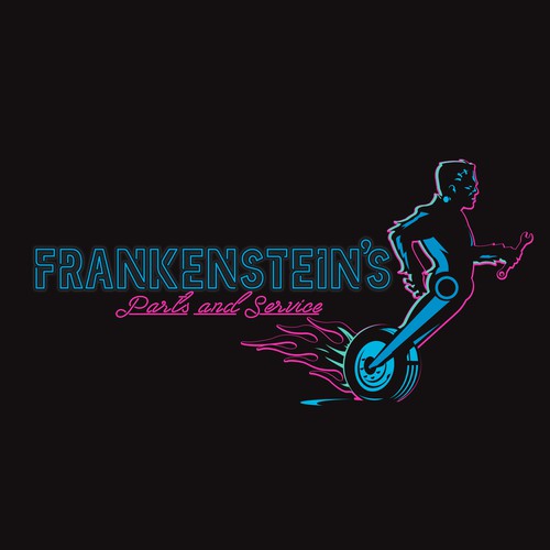 99d: retro inspired neon logo for Frankenstein mechanic! Réalisé par pmo