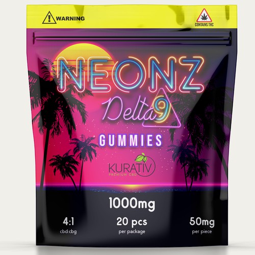 Neonz Delta 9 THC Gummies Retro 80's / 90's beach packaging Design by Windmill Designer™