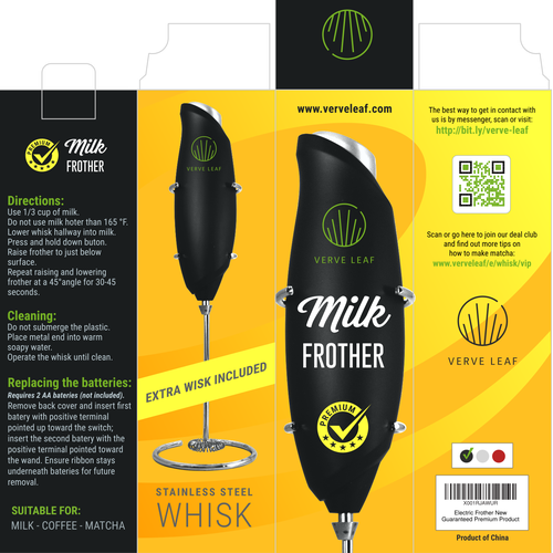 Electric Milk Frother Needs Fun Bold and Premium Design. Design by K-Art Lab