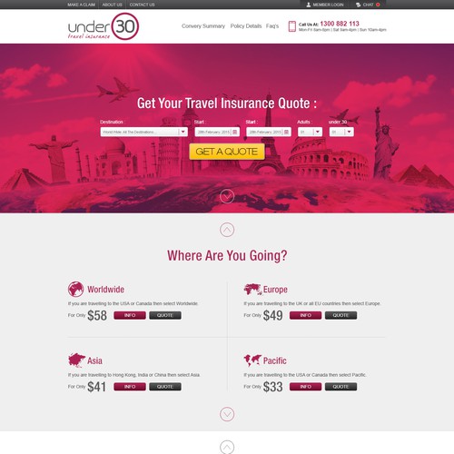 Travel Insurance Web Refresh | Web page design contest