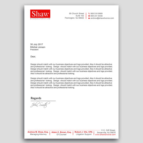 Letterhead for Divorce & Family Law Firm; Modern, Conservative Design Design by PAPRI802030