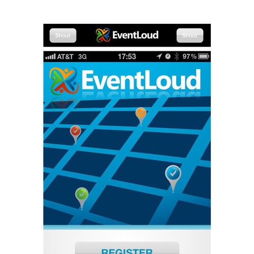 EventLoud iPhone App Logo+Splash Screen Design Diseño de KNRGN