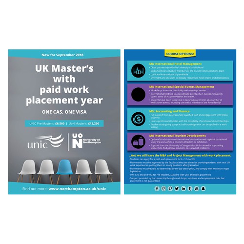 Design our new University flyer promoting Master's with paid work placement options Design by AG's Designs