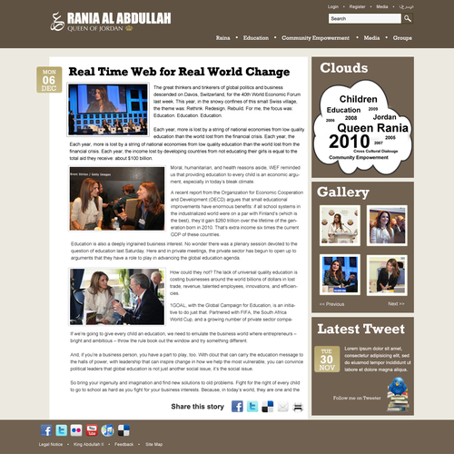 Queen Rania's official website – Queen of Jordan Diseño de cyberchian