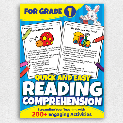 BOOK COVER: Grade 1 Reading Comprehension - Professional Workbook for Kids Design by Design Republik