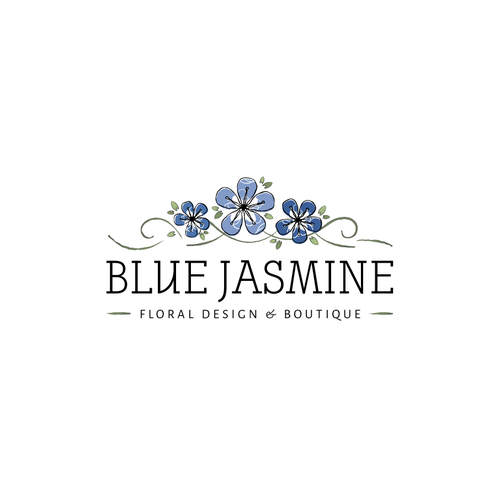 LOGO & BUSINESS CARD DESIGN FOR BLUE JASMINE LLC FLORAL DESIGN AND BOUTIQUE Design by Melanie Lauren