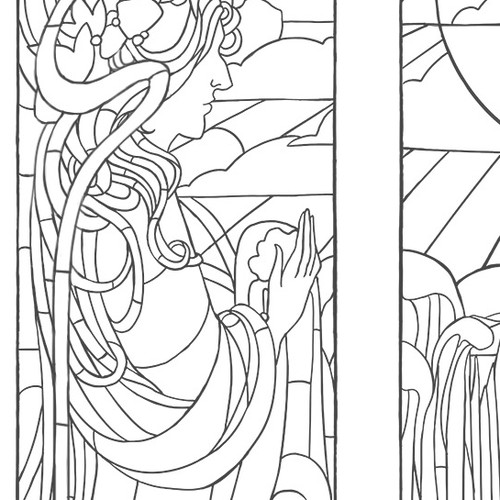 Design a water scene for a stained-glass bathroom door Ontwerp door freyjaaa