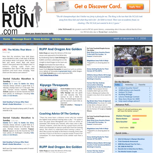 LetsRun.com Homepage Re-Design/Cleanup Diseño de cranberry