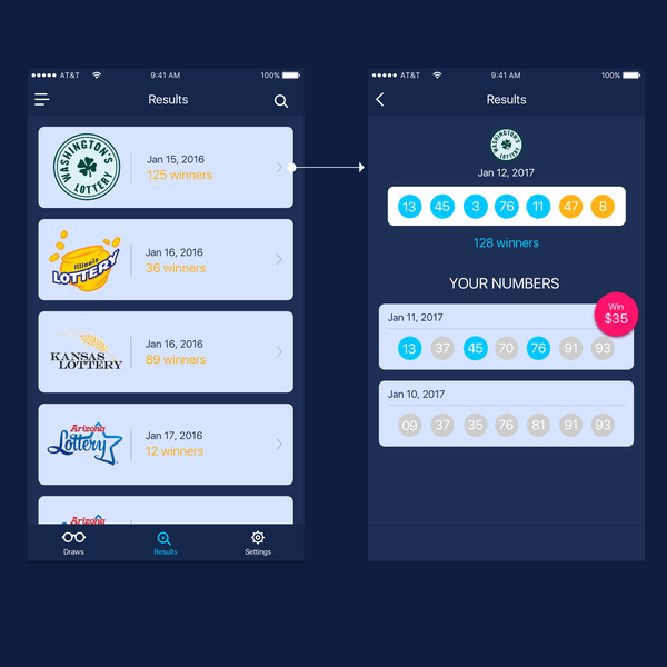 Design by Olha Uzhykova titled "Lottery app"