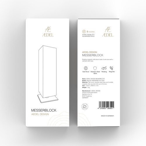Design of an elegant product packaging for the first product of a new brand. Rotating knife block Design by Ahmed.elroumi