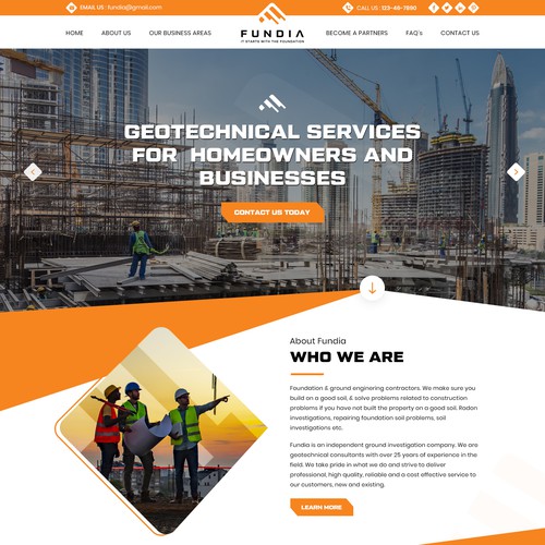 Designs Webdesign for geotechnical construction company Web page