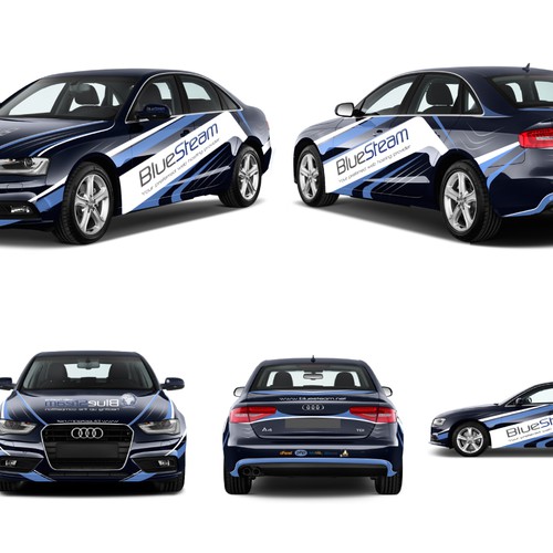 Sporty,Racy,Sexy car wrap needed for BlueSteam. Winner will have "designed by"!! Design by Baloo87