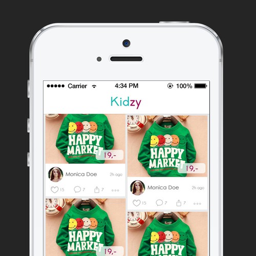 Mobile App Kidzy 2 simple screens + Logo. Design by Gecks