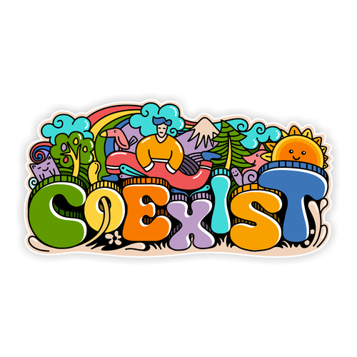 NEED FUN AND COLORFUL "COEXIST" STICKER ILLUSTRATED Design by Punisher!!!