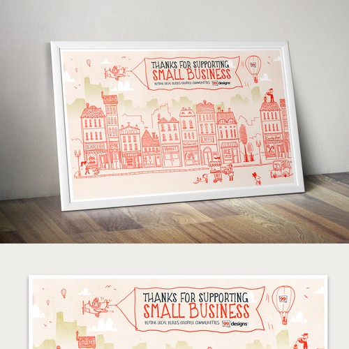 Design a fun, happy illustration of a small town for 99designs! Design by Pinch Studio