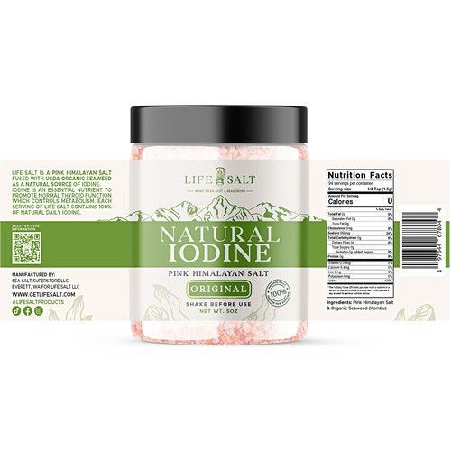 Label for Natural Iodine Pink Himalayan Salt that is fused with Seaweed Design by Design_byMe