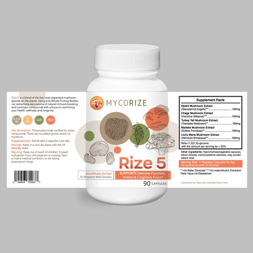 Mushroom Supplement Label Needed! Clean & Modern with a creative flare! Design réalisé par ag16