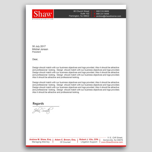 Letterhead for Divorce & Family Law Firm; Modern, Conservative Design Design by PAPRI802030