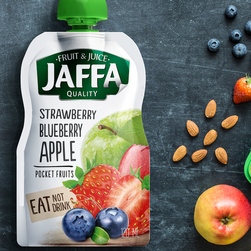 Diseño de Develop Concept Design for Jaffa "Fruit in Pocket" adults’ fruit and berry puree de garryveda.com