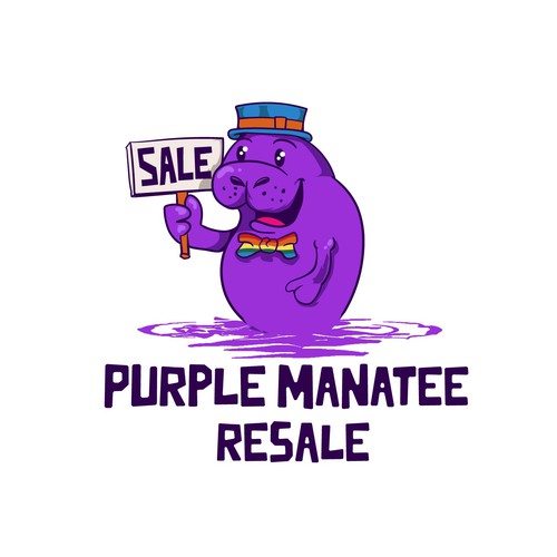 Cute cartoonish purple manatee logo for a resale shop Design by Deduder