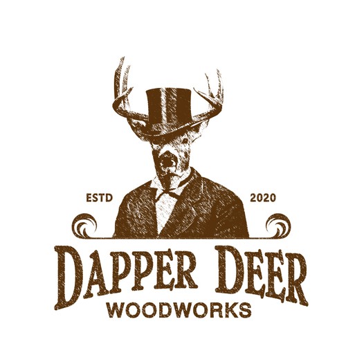 Vintage Dapper Deer logo for high-end woodworking. Design by sarvsar