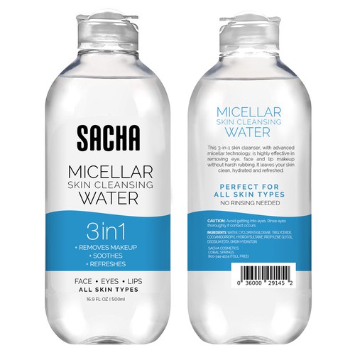 Sacha Micellar Water bottle 500ml Design by ikoniske™