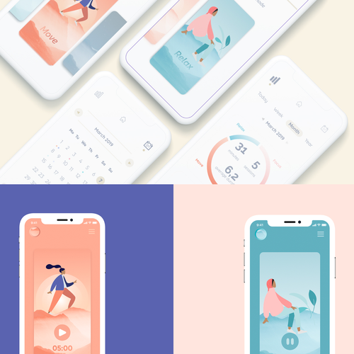 Interface Designs for Timer/Meditation app Design by Beatriz Muriel