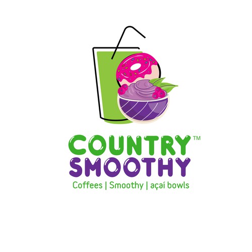 m+さんのWe need a modern exciting logo to encompasses our Name Country Donuts Coffee smoothy bowlsデザイン