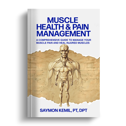 Book cover with a drawing images of the human anatomy combining muscles and bone structure. Design by melsaber