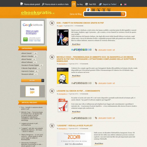 New design with improved usability for EbookGratis.It Réalisé par Huntresss