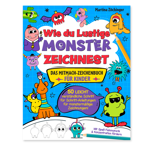 Design a cheerful cover for a monster drawing book for children Design by Radmilica